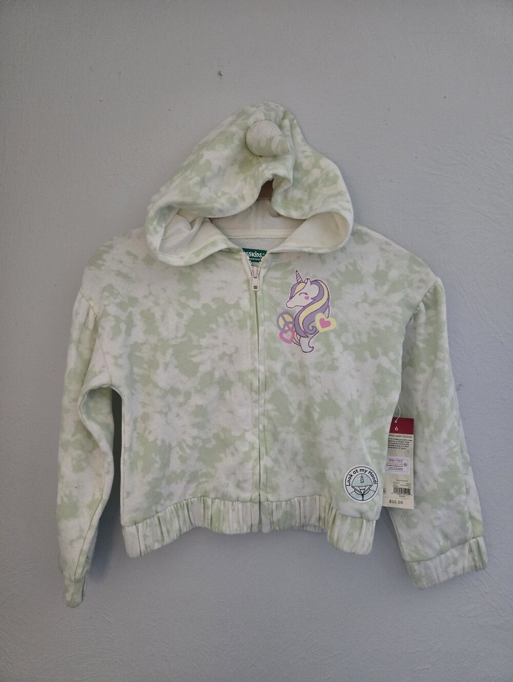 Green Tie Dye Unicorn Hoodie For Girls Sizes 6 & 10
